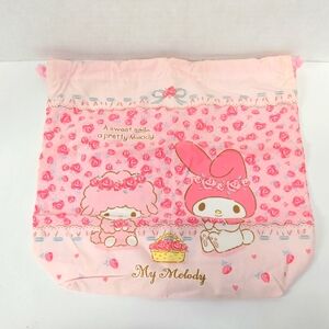 Sanrio 2017 My Melody and Friend Drawstring Bag and Charm 13x12.5x3.5"